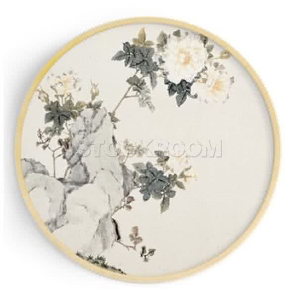Stockroom Artworks - Circle Canvas Wall Art - Flowers and Stone - More Sizes