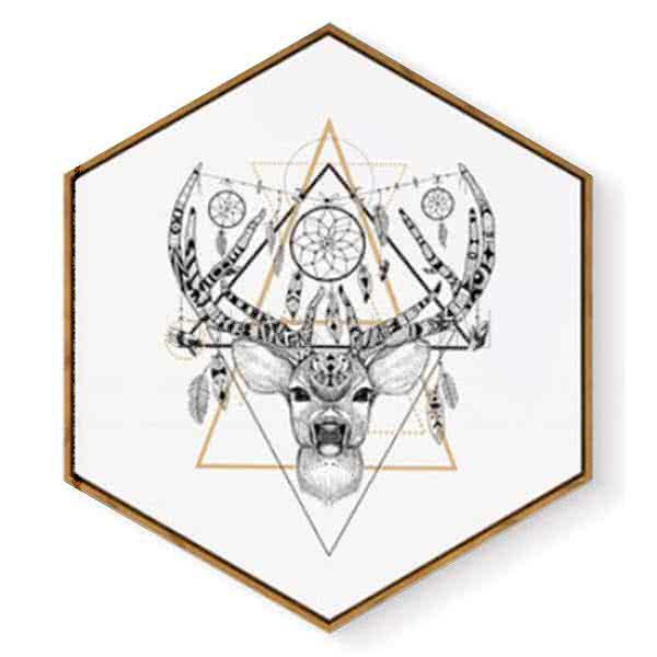 Stockroom Artworks - Hexagon Canvas Wall Art - Tattoo Stag - More Sizes