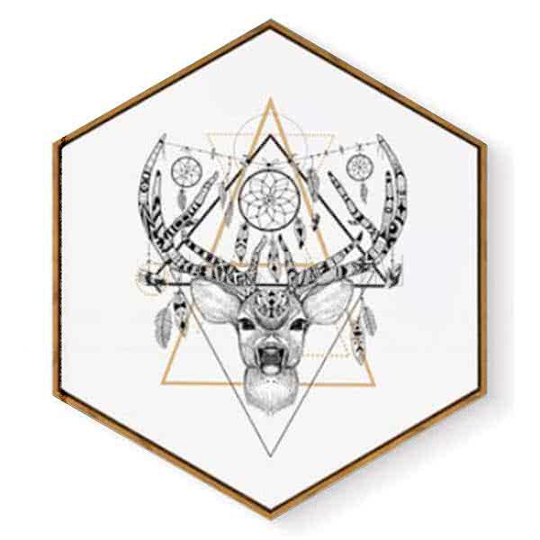 Stockroom Artworks - Hexagon Canvas Wall Art - Tattoo Stag - More Sizes