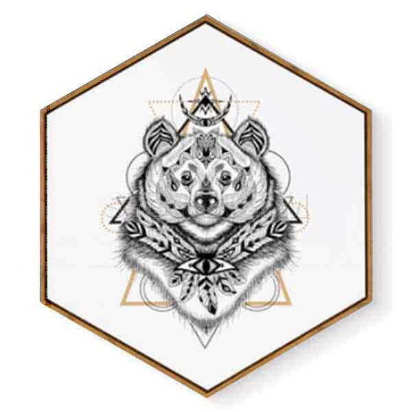 Stockroom Artworks - Hexagon Canvas Wall Art - Tattoo Bear - More Sizes