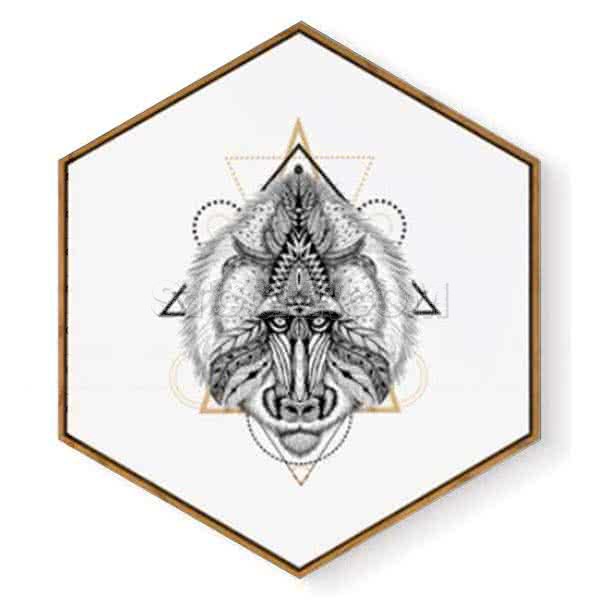 Stockroom Artworks - Hexagon Canvas Wall Art - Tattoo Baboon - More Sizes