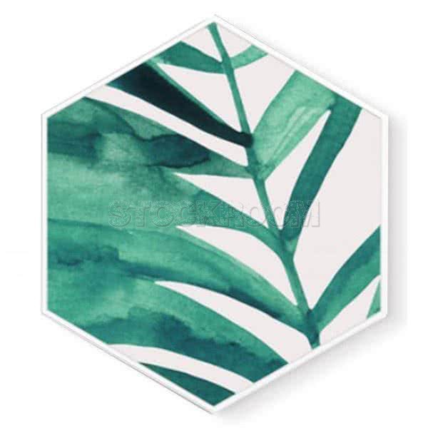 Stockroom Artworks - Hexagon Canvas Wall Art - Watercolor Branching Leaf - More Sizes