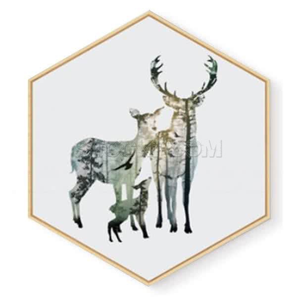 Stockroom Artworks - Hexagon Canvas Wall Art - Minimalist Deer Family - More Sizes