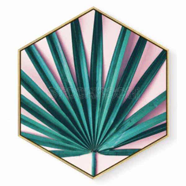 Stockroom Artworks - Hexagon Canvas Wall Art - Blush Pink Palm Leaf - More Sizes