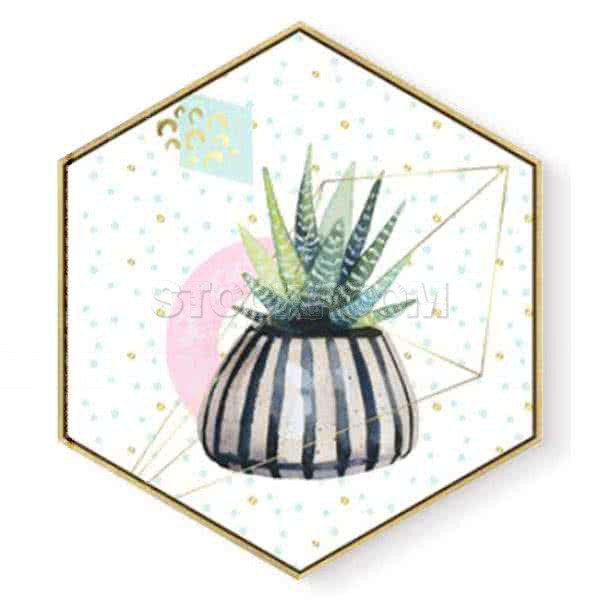 Stockroom Artworks - Hexagon Canvas Wall Art - Potted Cactus - More Sizes