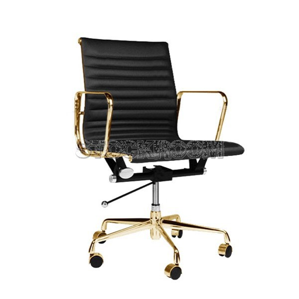 Eames Style Lowback Office Chair With Castors - Gold Frame