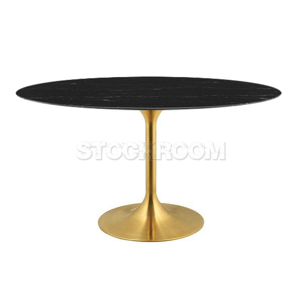 Eero Saarinen Tulip Style Mini Oval Dining Table with Brass Base - Marble