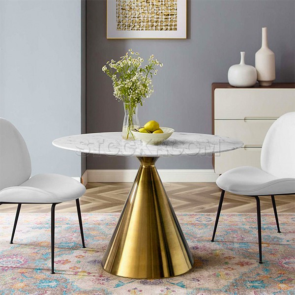 Eero Saarinen Tulip II Style Dining Table with Brass Base - Marble