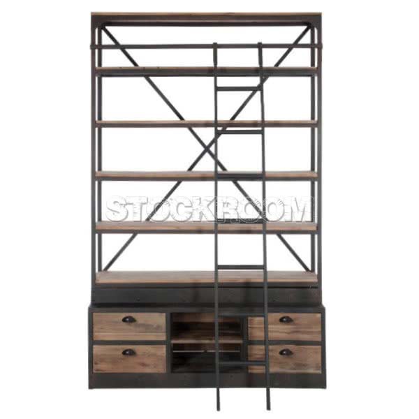 Eiffel Industrial Wide Bookshelf (with ladder)