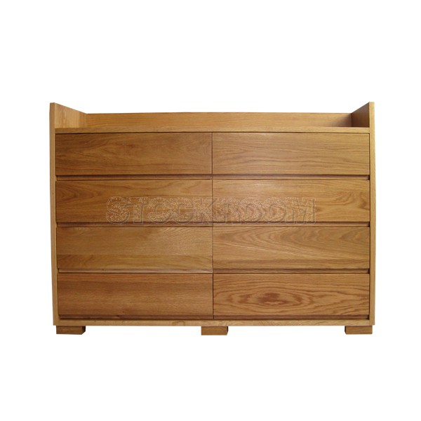 Eitan Solid Oak Wood 8 Drawers Cabinet