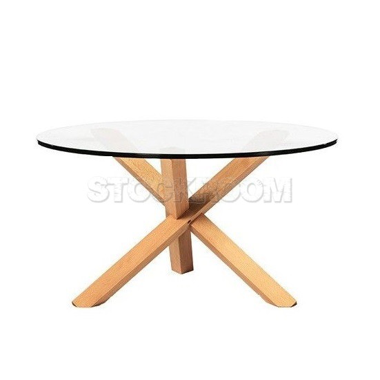Erskine Round Glass Table with Solid Wood Base