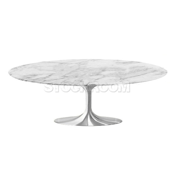 Tulip Style Oval Coffee Table With Silver Base - Marble