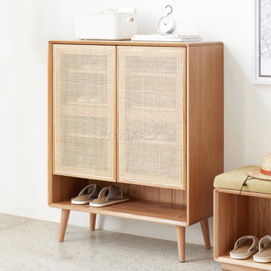 Grooves Rattan Storage Shoe Cabinet