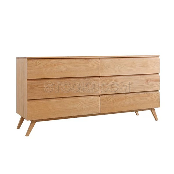 Lewis Solid Oak Wood Contemporary 6 Drawers Cabinet