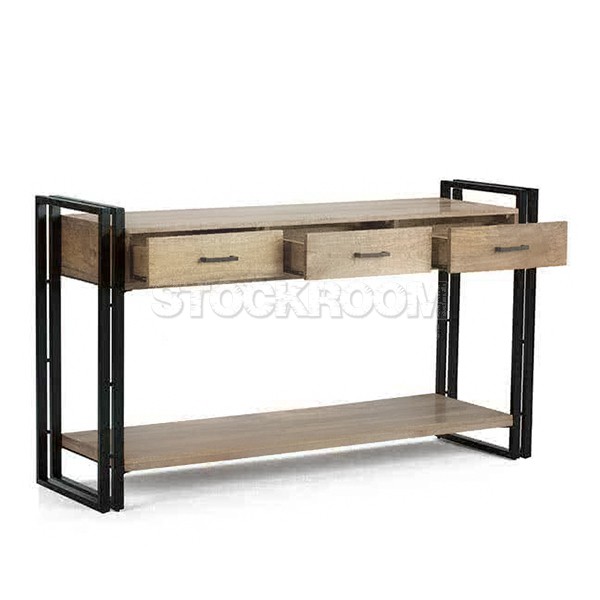Manhattan 2 Vintage Industrial Style Solid Oak Wood Console Table with Drawers