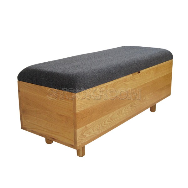 Mirella Upholstered Solid Oak Wood Storage Bench and Ottoman