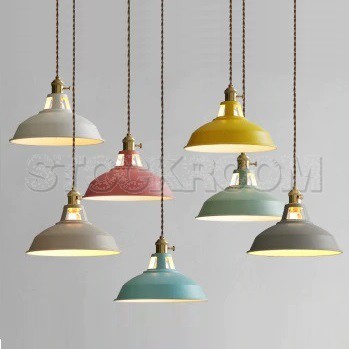 Modern Vintage Industrial Retro Loft Pendant Light in Pastel Colours 