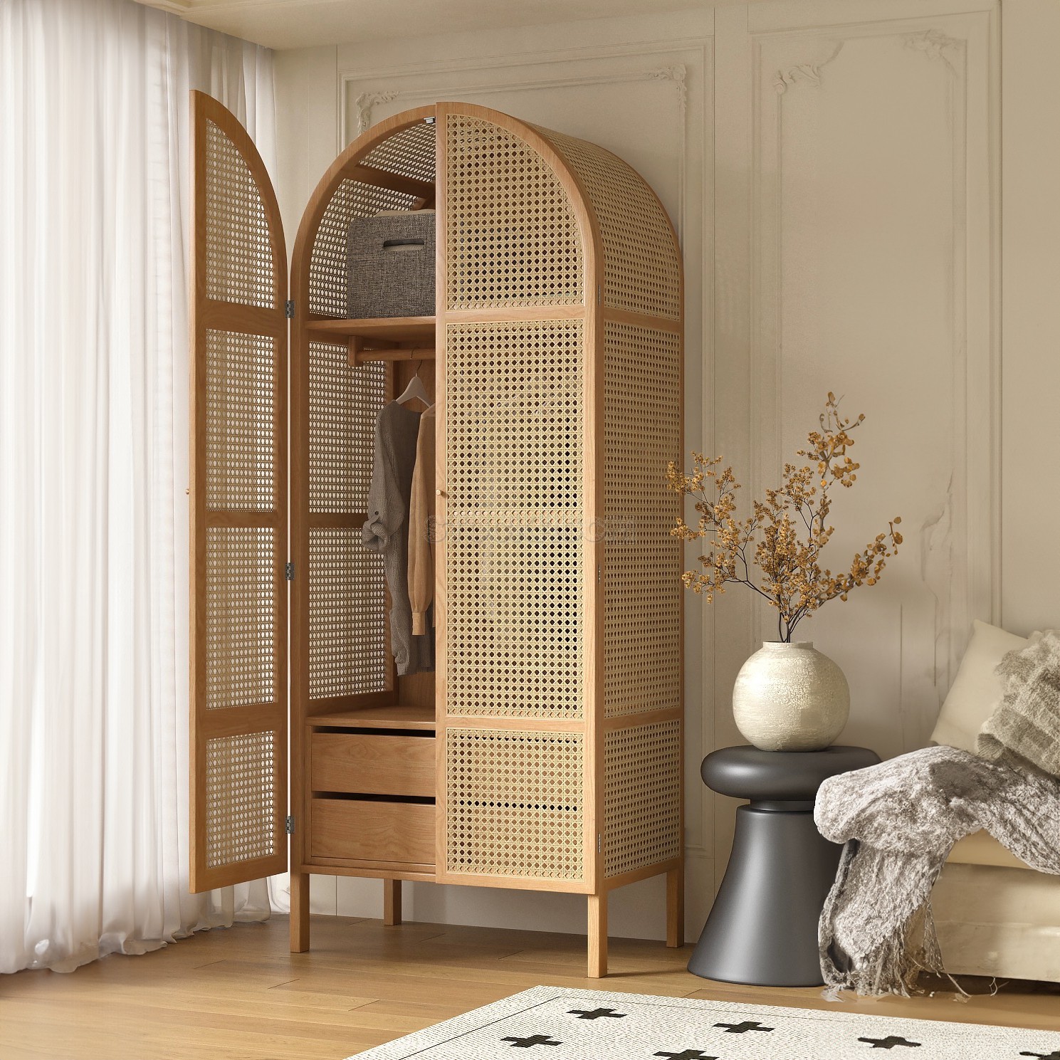 Nassau Contemporary Woven Cane Wardrobe - 2 doors