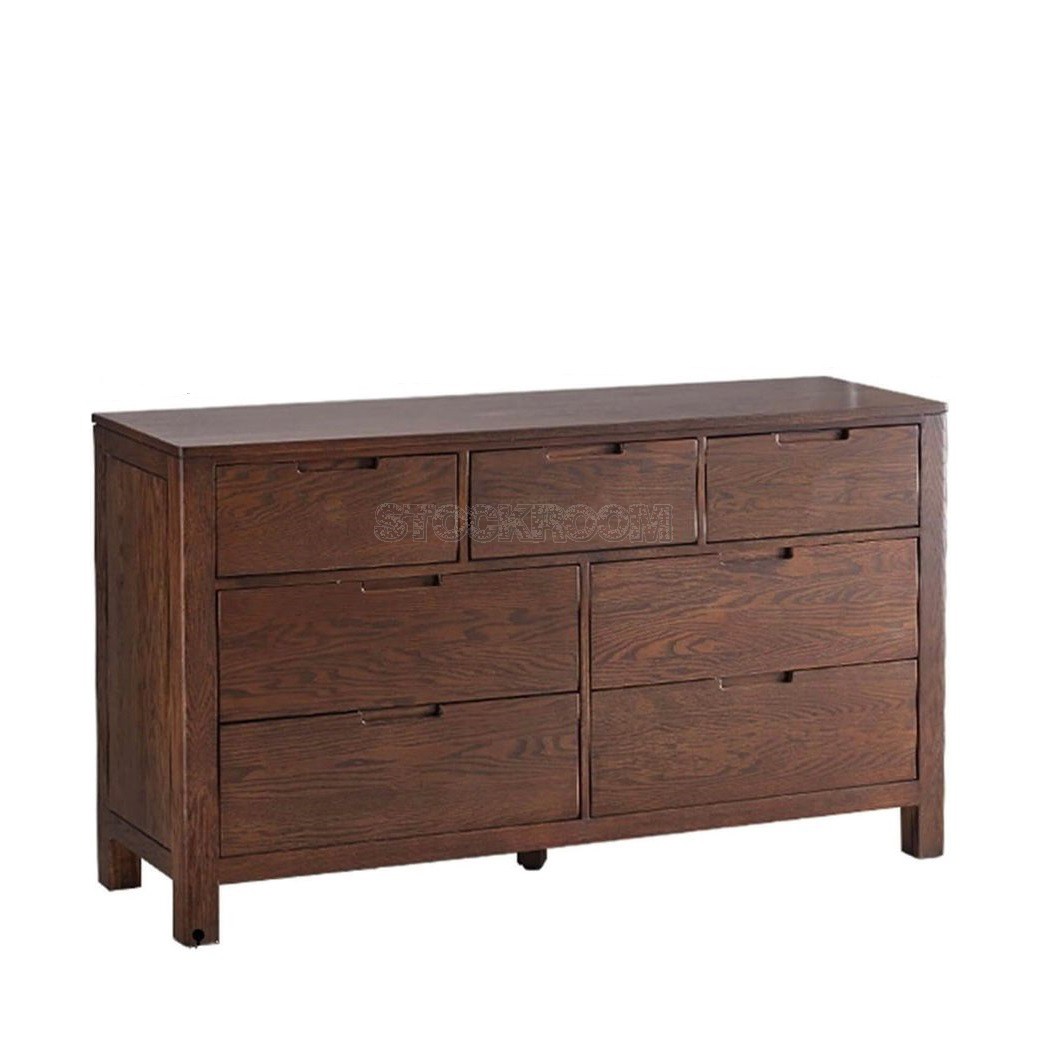 Natham Solid Oak Wood 7 Drawers Cabinet