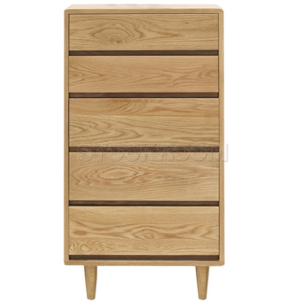 Nordic 5 drawers Solid Oak Wooden Chest