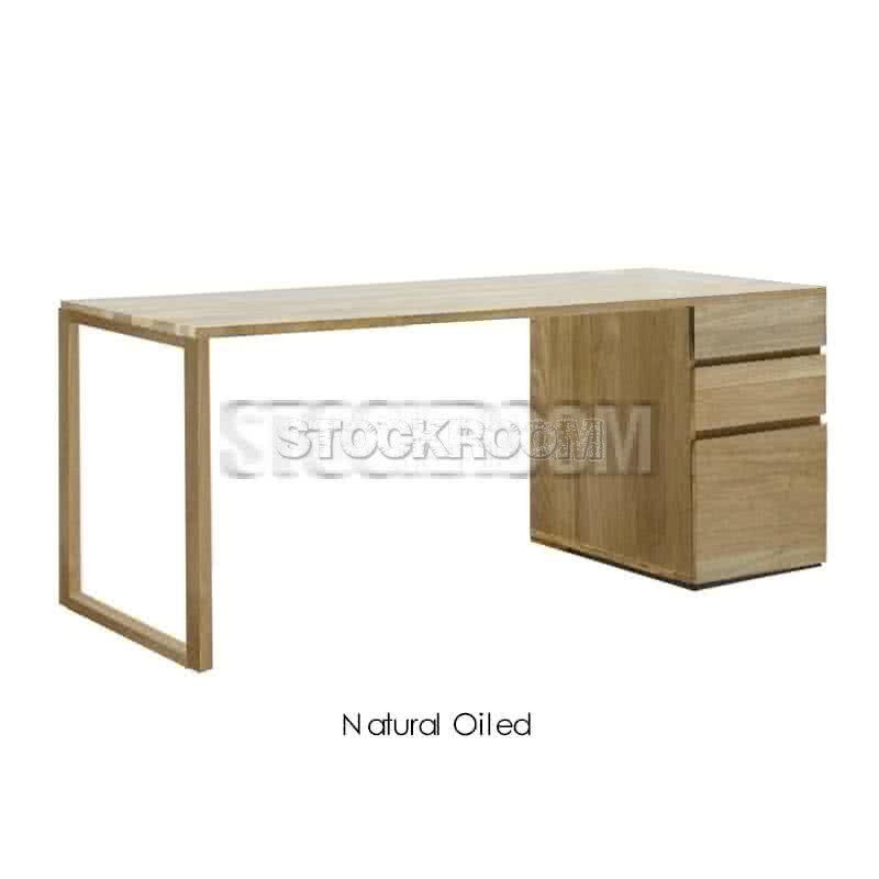 Rayford Solid Oak Wood Working Desk With Drawers