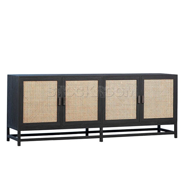 Rosette Solid Wood Rattan Sideboard