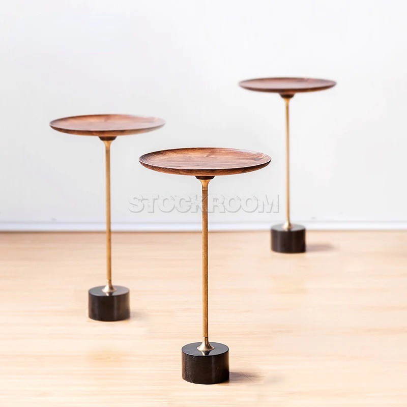 Safia Contemporary Side Table With Black Marble Base - Round Top
