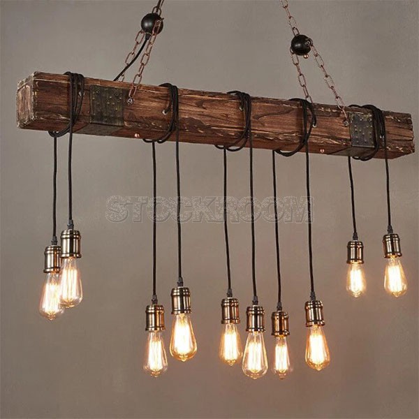 Stockroom Retro Wood Industrial Pendant Light Bar Hanging Ceiling Lamp Rustic Chandelier
