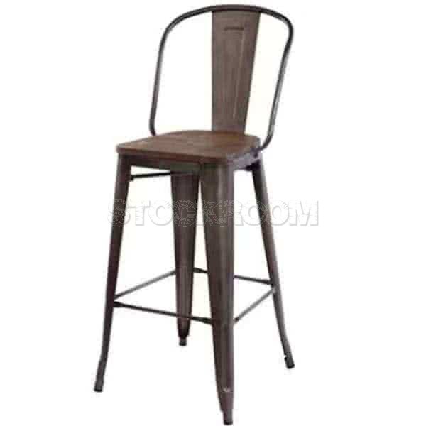 Xavier Pauchard Tolix Style Bar Stool - High-Back (Wooden Top)