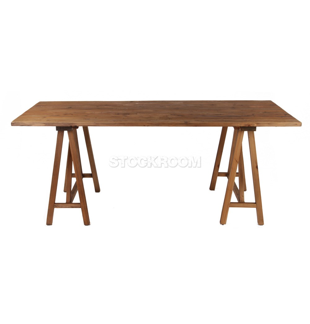 Trestle Solid Recycled Elm Wood Dining Table