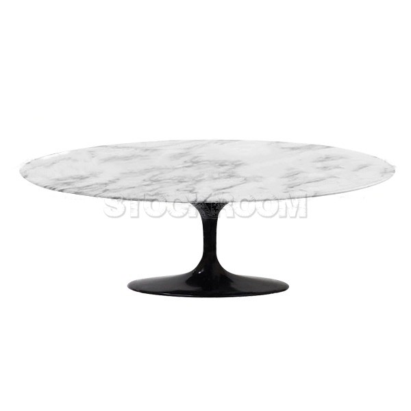 Tulip Style Oval Coffee Table With Black Base - Marble