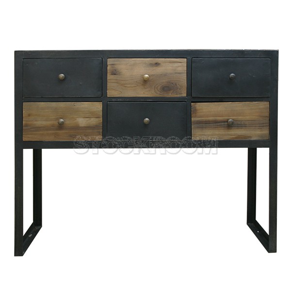 Urban Loft Metal Iron Solid Wood Industrial With 6 Drawers