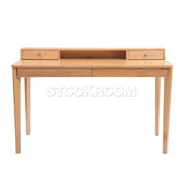 Zdenka Style Solid Oak Wood Desk with Drawers