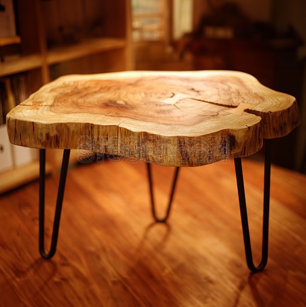 Zen Style Wood Slab Hairpin Side Table