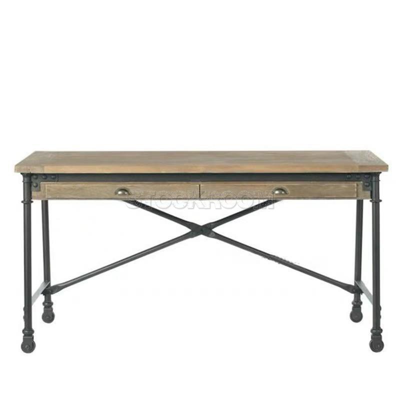 Chloe Industrial Loft Style Solid Wood Table with Drawers