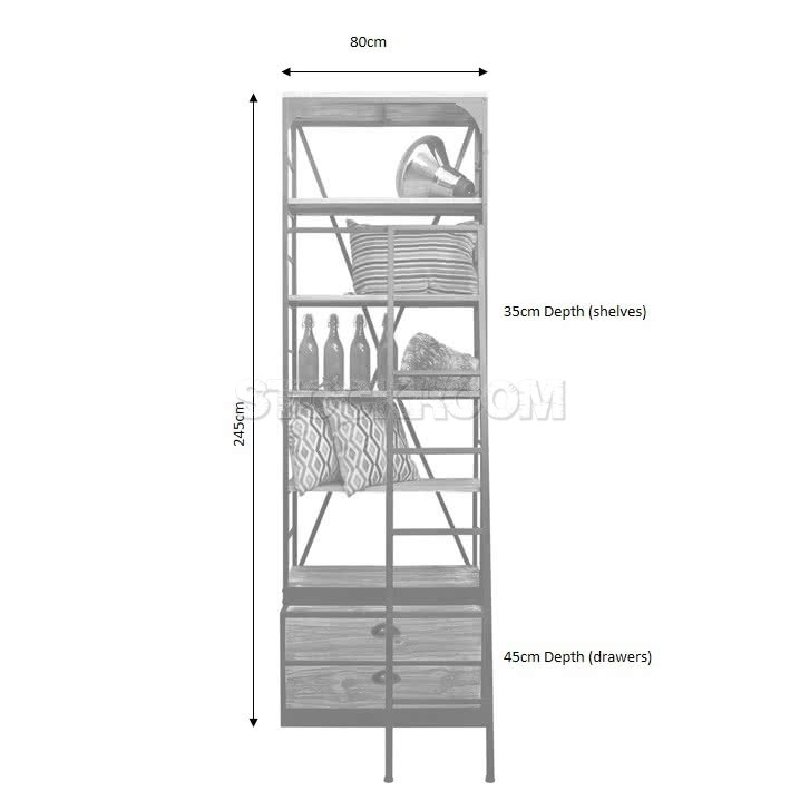 Eiffel Industrial Slim Bookshelf (with ladder)