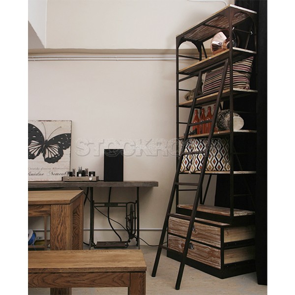 Eiffel Industrial Slim Bookshelf (with ladder)