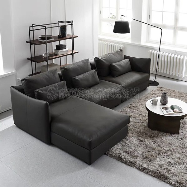 Boston Leather Feather Down Sofa - L Shape / Sectional Sofa