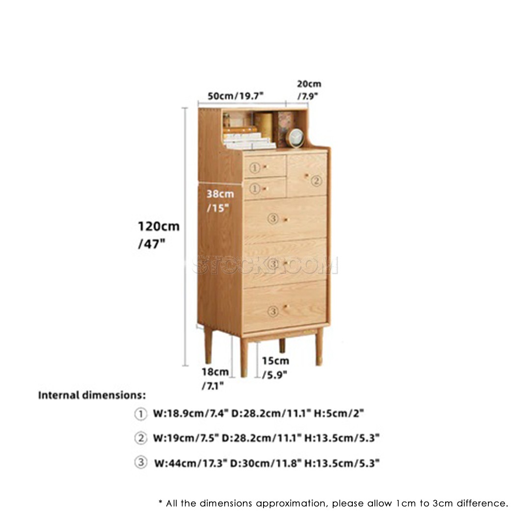 Travis Solid Oak Wood Chest - 6 Drawers