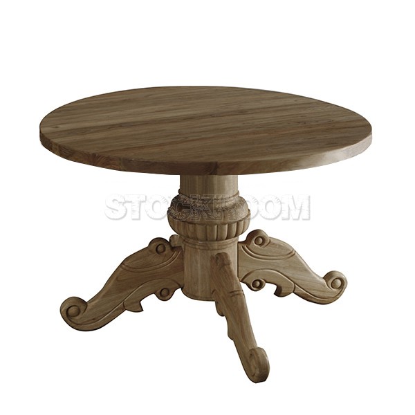 French Solid Oak Wood Round Dining Table