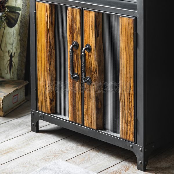 Sangrur Vintage Rustic Industrial Style Bar Cabinet Metal Frame With Storage Wine Glass Holders & Wine Grids by Stockroom