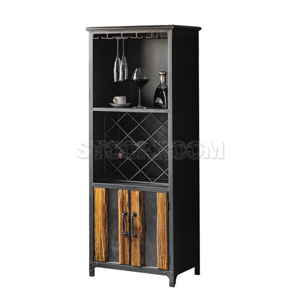 Sangrur Vintage Rustic Industrial Style Bar Cabinet Metal Frame With Storage Wine Glass Holders & Wine Grids by Stockroom