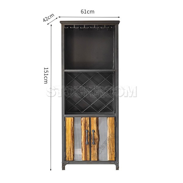 Sangrur Vintage Rustic Industrial Style Bar Cabinet Metal Frame With Storage Wine Glass Holders & Wine Grids by Stockroom