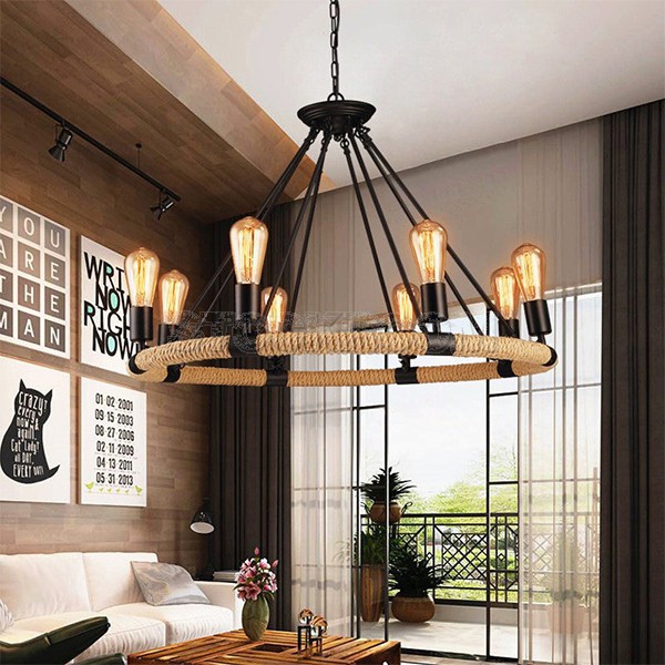 Gaston Loft Style Industrial Rope Pendant Lamp