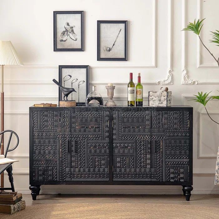 Amelie Rustic Black Solid Wood Sideboard Cabinet / Shoe Cabinet / 3 doors / 4 doors