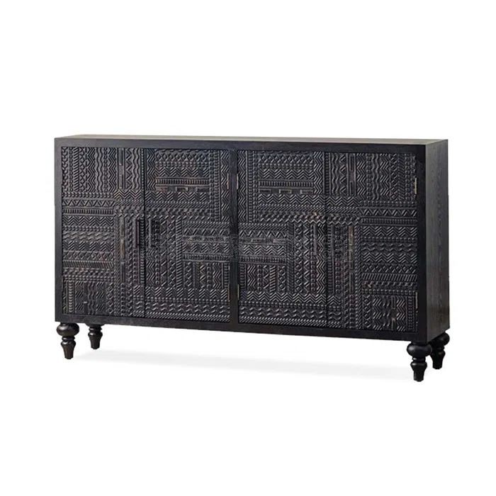 Amelie Rustic Black Solid Wood Sideboard Cabinet / Shoe Cabinet / 3 doors / 4 doors