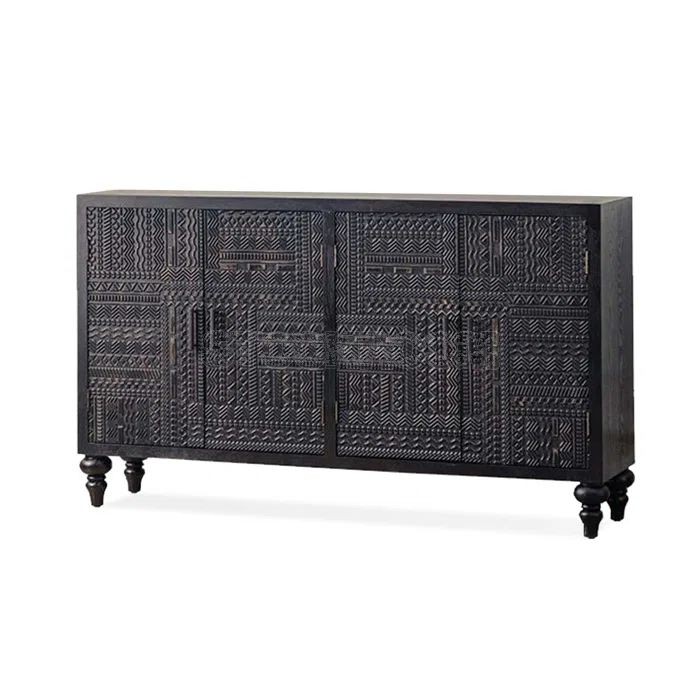 Amelie Rustic Black Solid Wood Sideboard Cabinet / Shoe Cabinet / 3 doors / 4 doors.