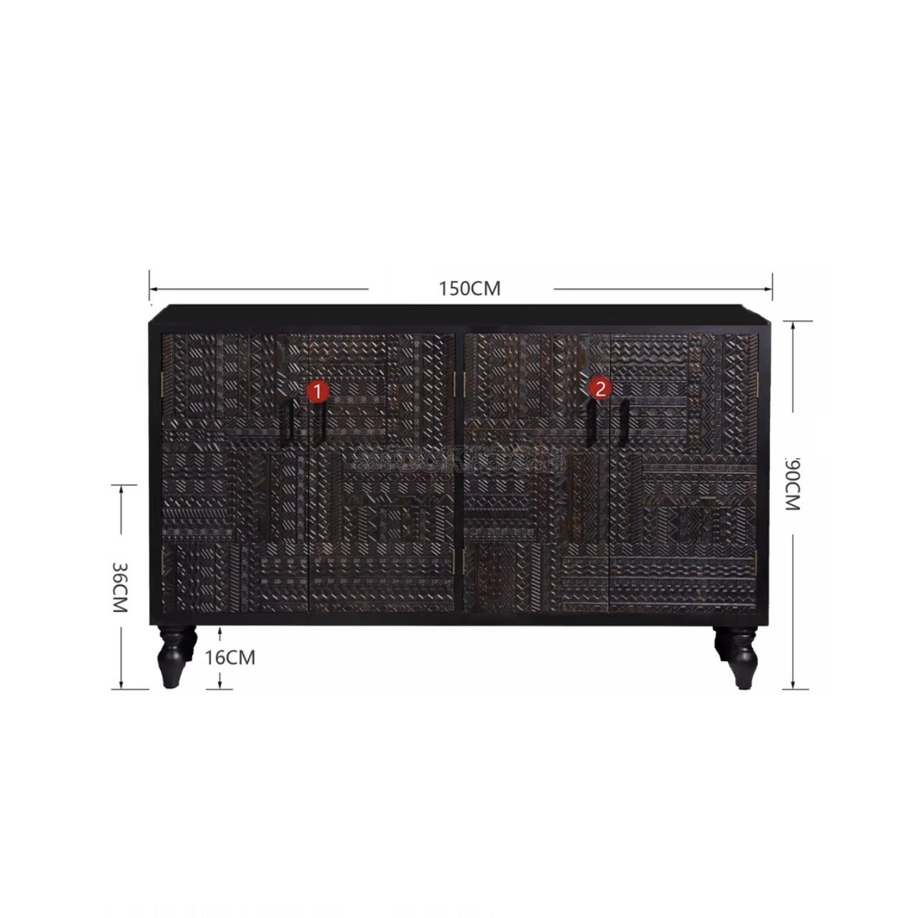 Amelie Rustic Black Solid Wood Sideboard Cabinet / Shoe Cabinet / 3 doors / 4 doors.