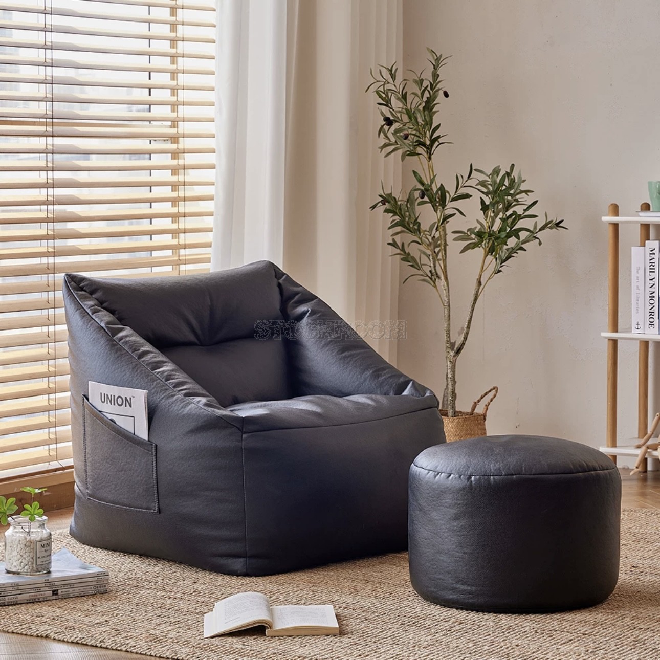 Ashton Faux Leather Bean Bag With Ottoman