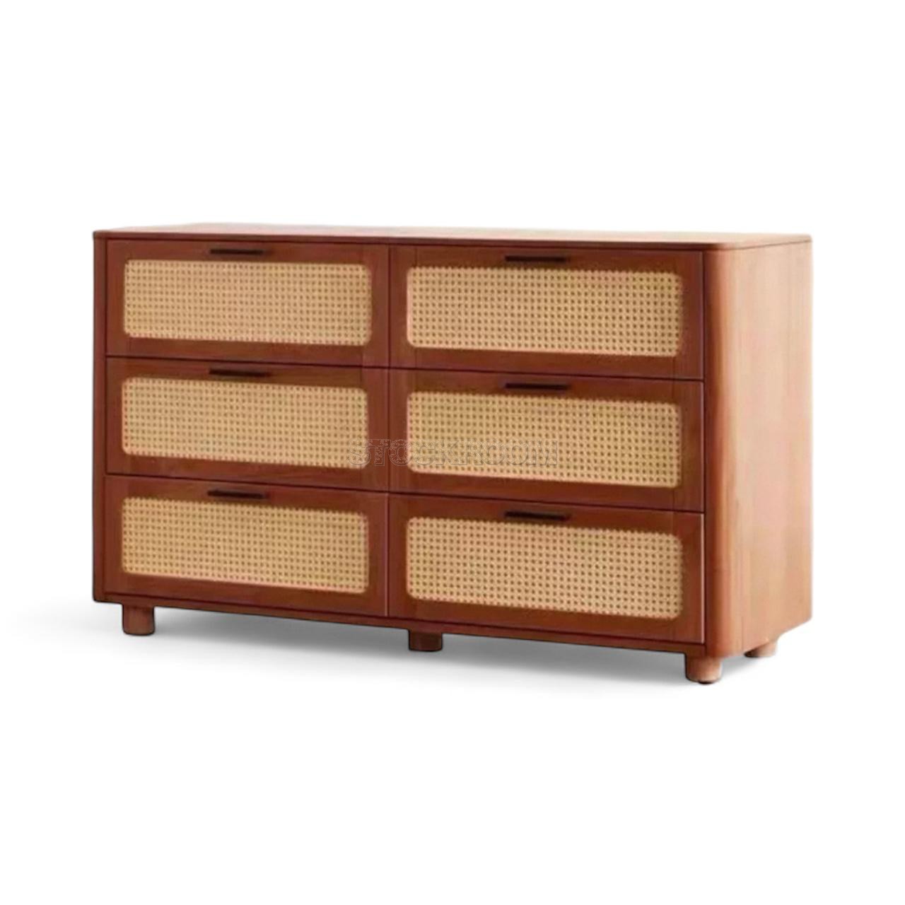Aspen Rattan Woven Solid Wood 6 Drawers Dresser Sideboard Cabinet